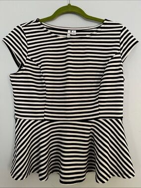 Elle Black & White Striped Peplum Top blouse